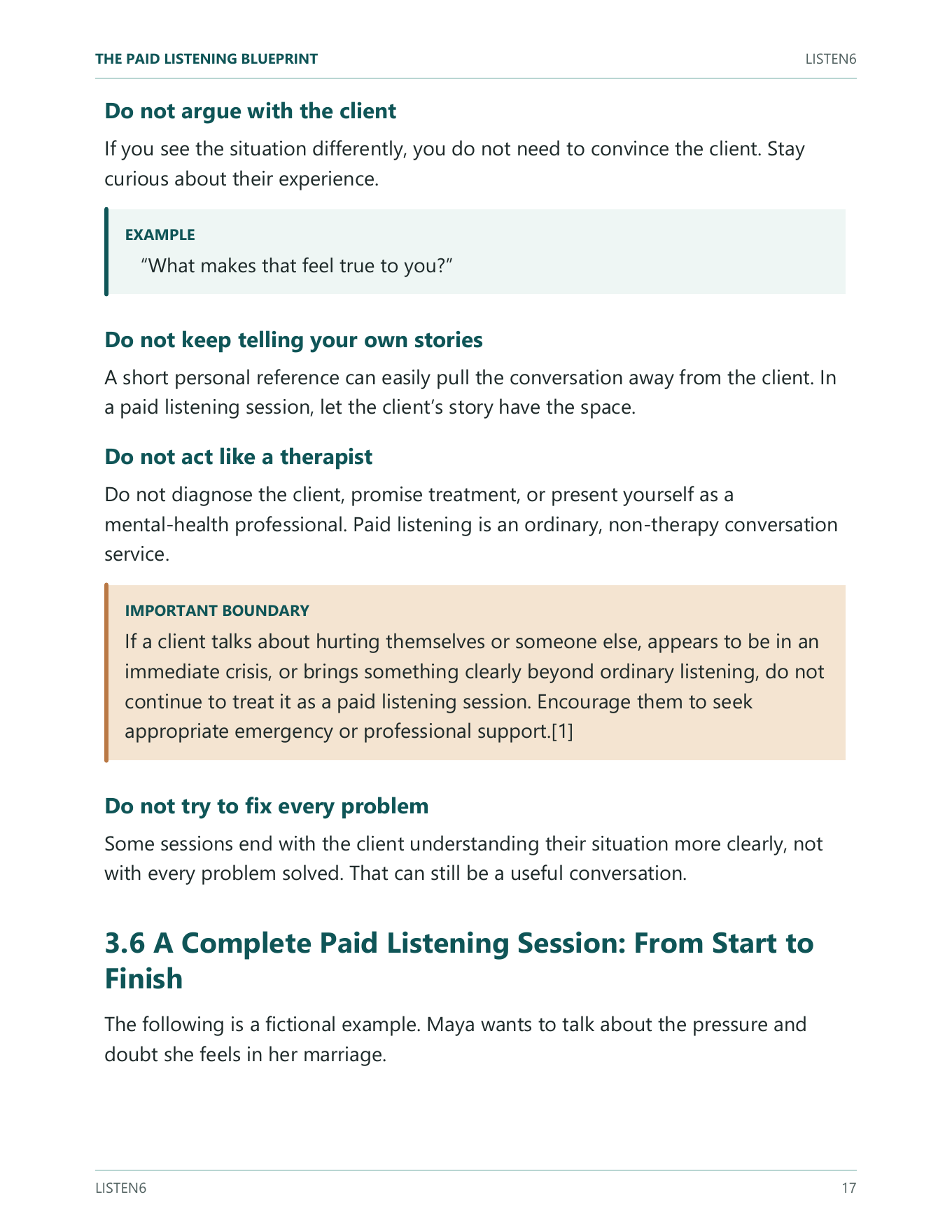 Preview of the listening boundaries and complete session page